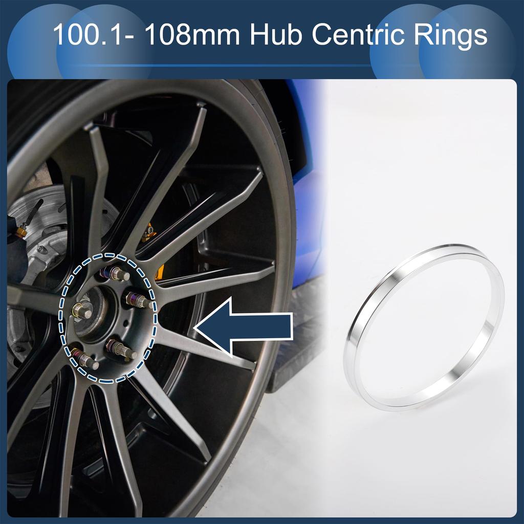 INFINAUTO Hub Centric Ring 108mm OD 100.1mm ID Car Wheel Hub Ring Aluminum Alloy Silver Tone 4pcs