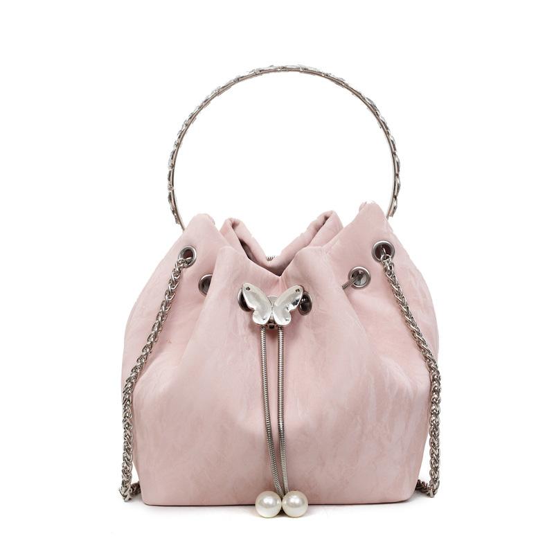 Fashionable Hand-held Pleated Bucket Bag Simple and Versatile Chain Crossbody Bag