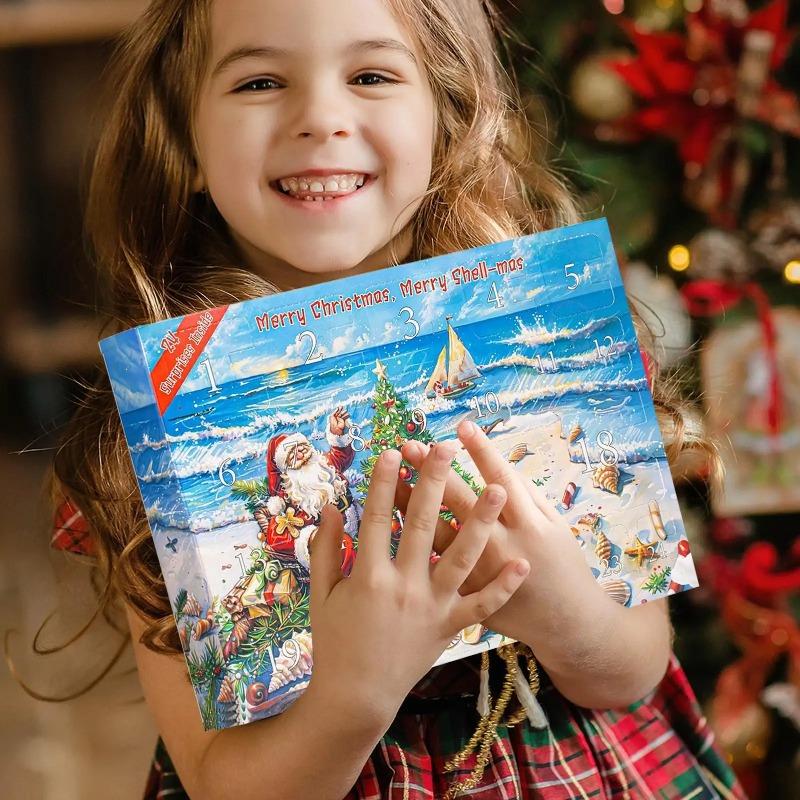 2025 Seashells Advent Calendar,24 Days of Christmas Countdown Toys Learning Collection Seashells Model for Kids Adults