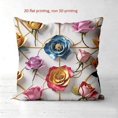 1 Pieces Colorful Roses 2D Printed Cushion Pillow Home Decor Polyester Pillowcase, Sofa Decorative Cushion Cov Headboard Pillow
