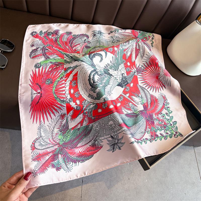 Oriental Aesthetic Simulation Silk Printing Silk Scarf Square Scarf High-end Shawl Sunscreen Neck Small Square Scarf Headscarf Female