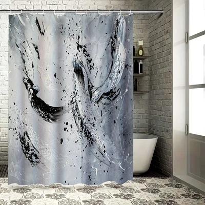 Modernes Badezimmer-Duschvorhang-Set mit schwarzem Spritzkunst-Design Wasserdicht Heimdekoration für den Duschbereich Einfache Installation (Pfingst