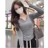Ribbed Velvet V-Neck Top with Chest Pads – Slimming Waist-Cinched Short Sleeve T-Shirt for Women