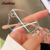 Mode Dame Luxus Brille Transparent Glitzer Gläser Titan Rahmen Damen Strass Optisch Randlos Leichte Brille Weiblich