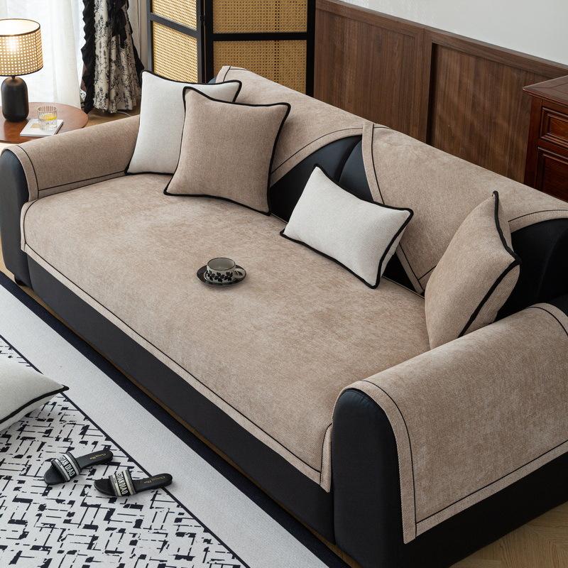 Sofa cushion universal in all seasons, new light luxury high-end non-slip leather sofa cushion, chenille sofa cover towel
