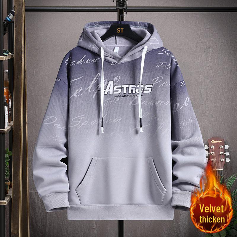 Gradient Color Block Hooded Sweatshirt for Boys, Junior High & High School Students - Plus Velvet, Thickened, Autumn/Winter Outerwear for Teens