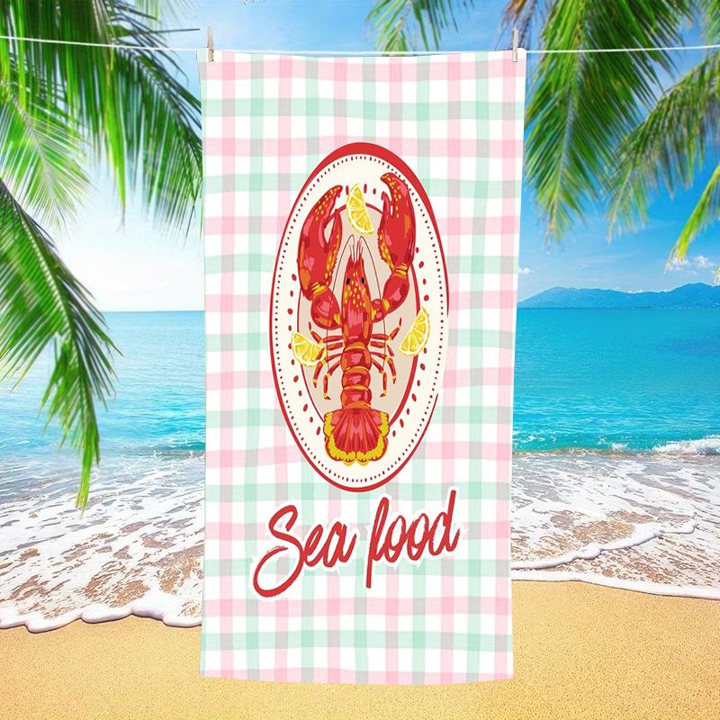 Hummer Strandtuch Rosa Grün Kariert Meeresfrüchte Buchstaben Mikrofaser Schnelltrocknend Übergröße Sommer Pool Urlaub Reise Badetuch Geschenk
