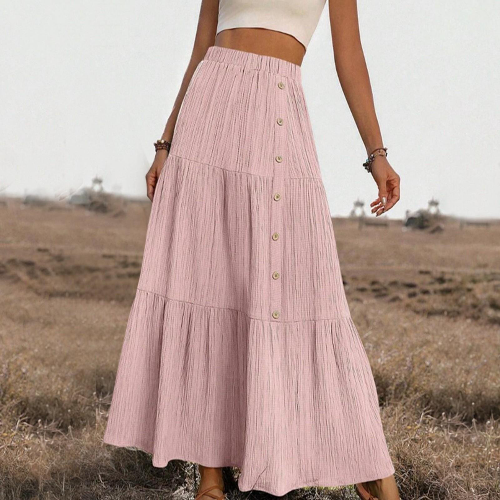 

Женская модная однотонная юбка А-силуэта с эластичным поясом на пуговицах M розовый