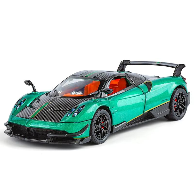 1:24 Pagani Huayra BC Mașină super sport din aliaj de jucărie turnată sub presiune Model de mașină de sunet și lumină Trage înapoi Colecție de jucării pentru copii Cadou de aniversare pentru băiat