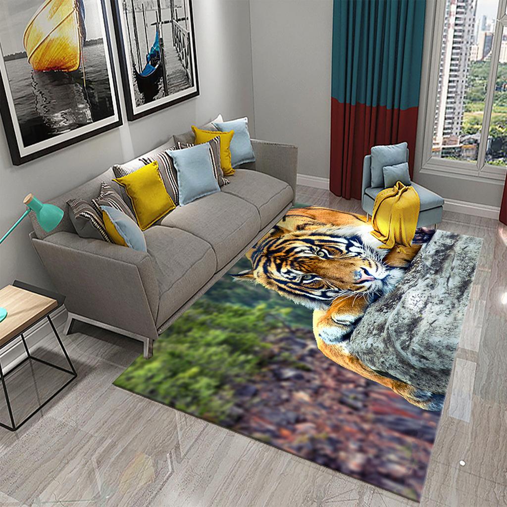 3D Tiger Pattern Carpet Cute Wild Animal Print Large Carpet for Living Room Bathroom Bedroom Entrance Mat Anti-Slip Carpet Decor