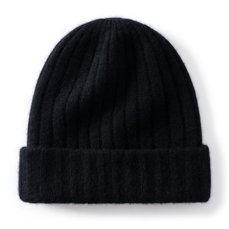 Cashmere hat women's autumn and winter versatile double-layer thickened warm knitted wool ear protection hat men's pit strip first-line hat winter
