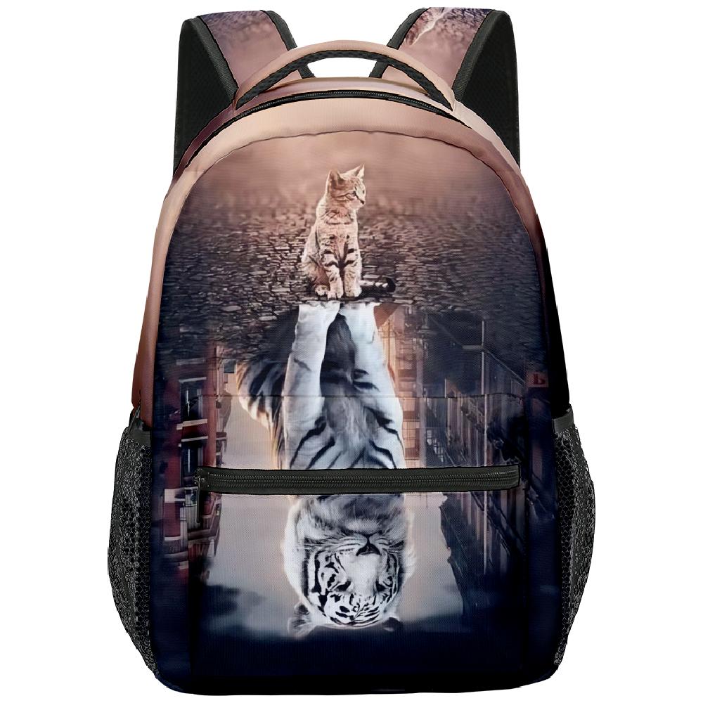 Cartoon Novelty Kpop Youthful School Bags Unisex Cat Pattern Travel Bags 3D Print Oxford Waterproof Notebook Shoulder Backpacks