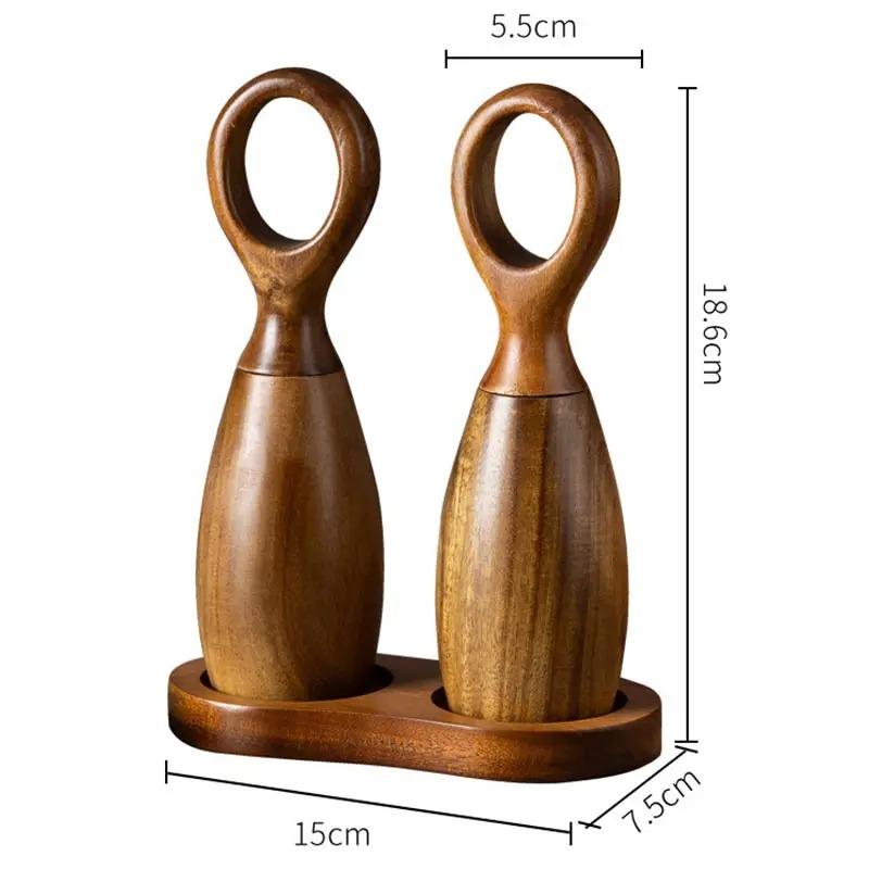 New Acacia Wood Pepper Grinder Nordic Western Restaurant Spice Shaker Solid Wood Sea Salt Grinder Bottle Pepper Mills Seasoning Jar