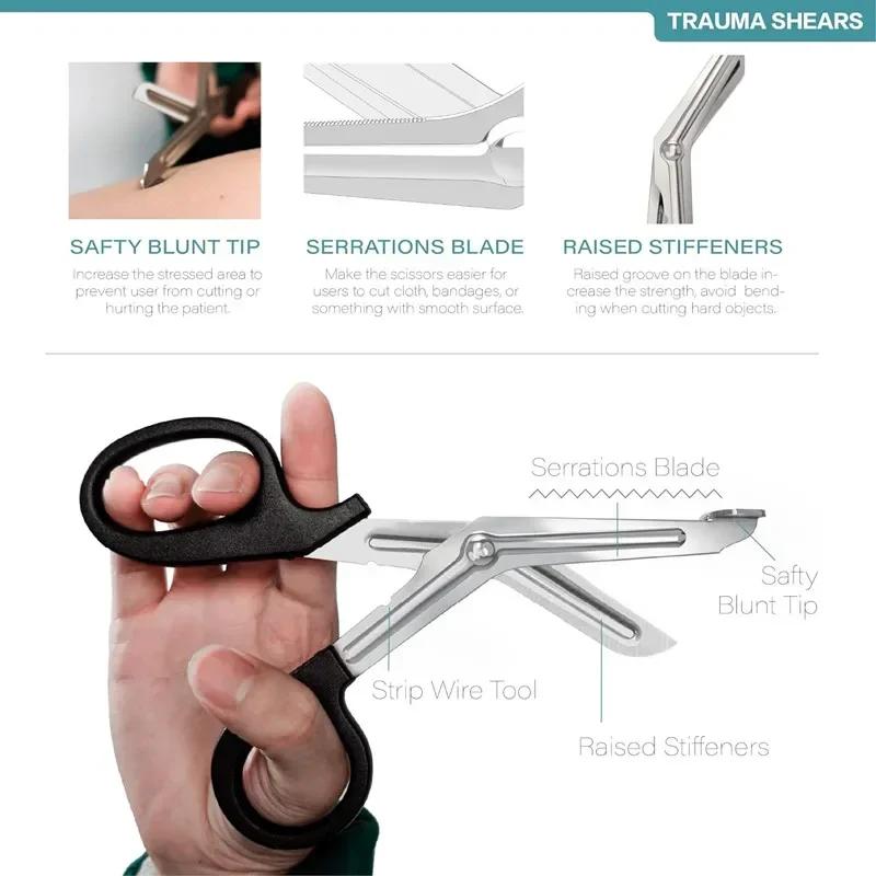 Multi-purpose Rescue Scissors 18.5/15cm Stainless Steel with Safety Curved Blades Camp Use Suitable for Cutting Tape Bandages