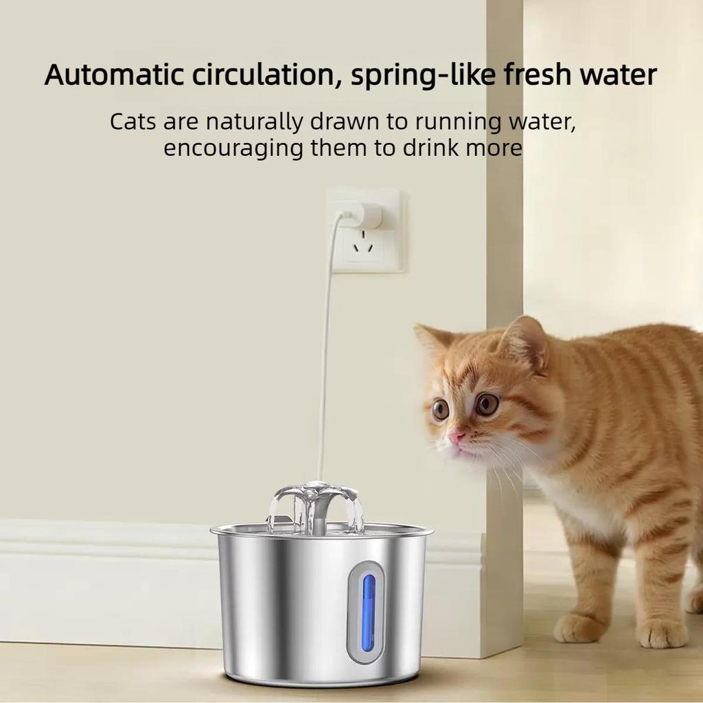 Smart Pet Water Fountain with Filtration Function, Made of Stainless Steel, Suitable for Cats and Dogs.