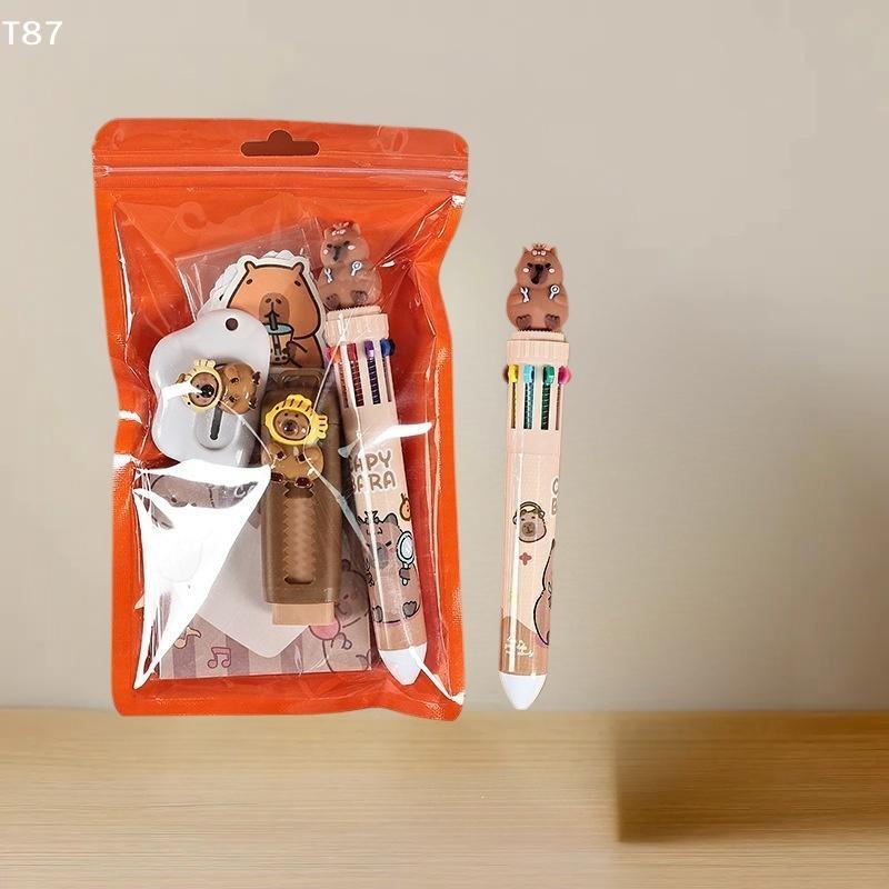 1Set Cute Cartoon School Supplies Creative Gift Cartoon Capybara Pattern Stationery Set Student Learning Stationery Set