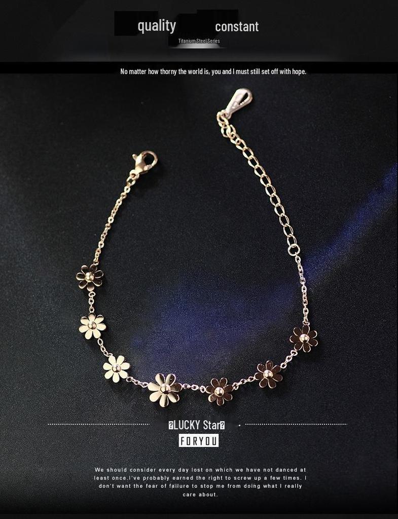 Korean-Style Daisy Flower Titanium Steel Anklet for Women