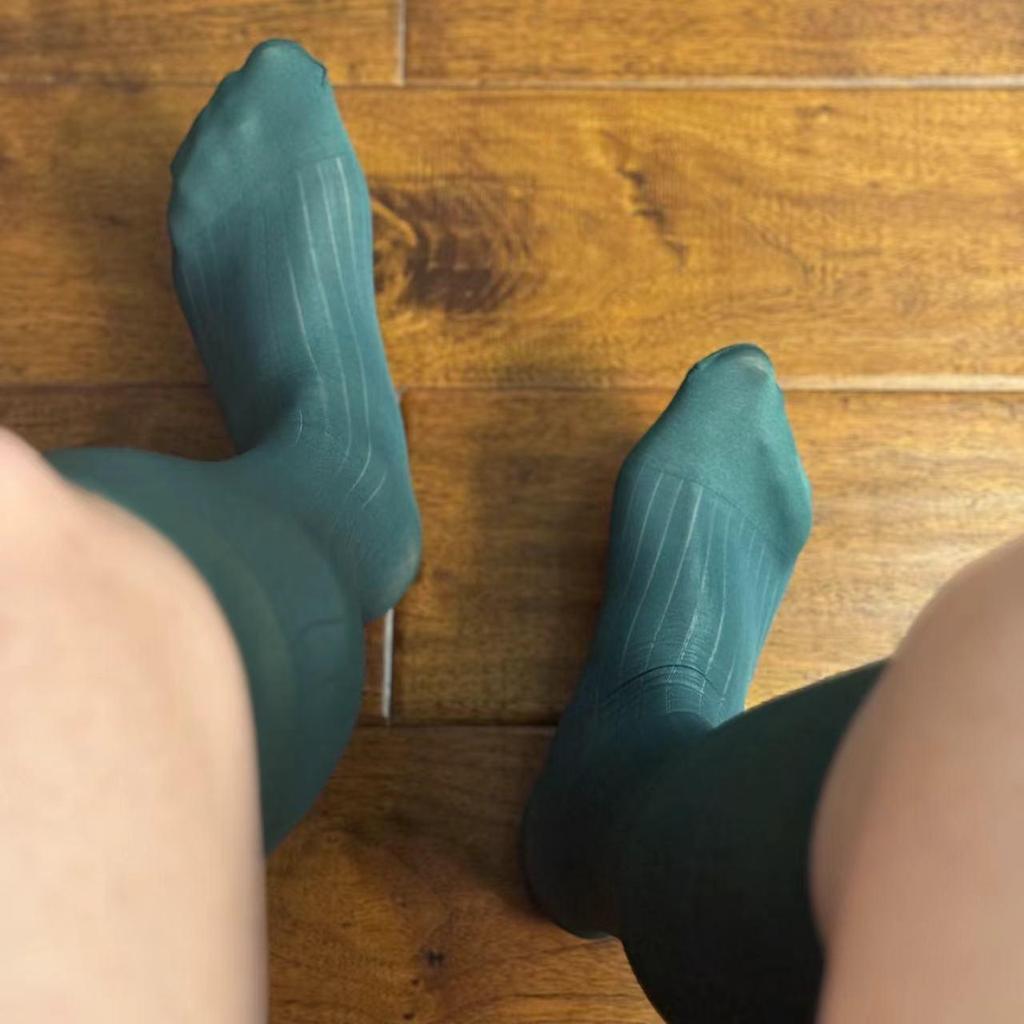 Zhou Men's Silk Nylon Stockings - Striped, Mid-Length, Business Formal Wear