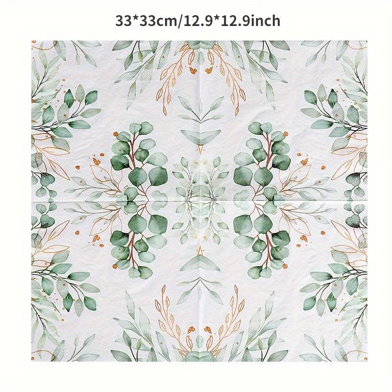 100 Pcs Tough Colorful  Colorful Napkins Printed Napkin Green Leaves Origami Decorative  Party Applicable Wine Paper Placemat
