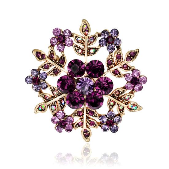 Fashion Snowflake Floral Women Brooch Pin Circle Rhinestone Christmas Jewelry