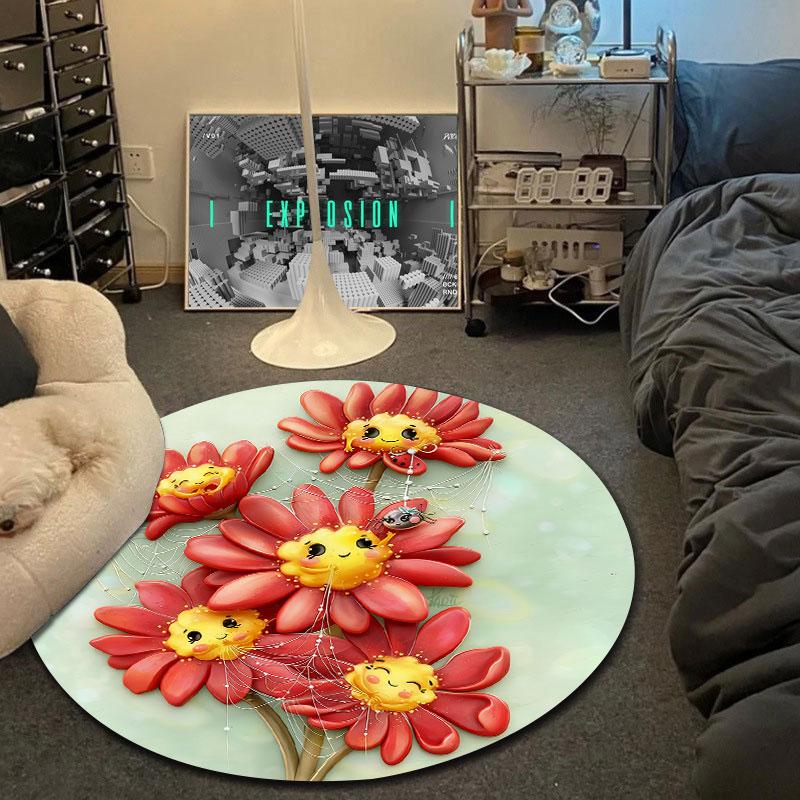 Håndlavet Stil Rund Jule Flerfarvet Tæppe, Skridsikker Gulvmåtte til Spisestue