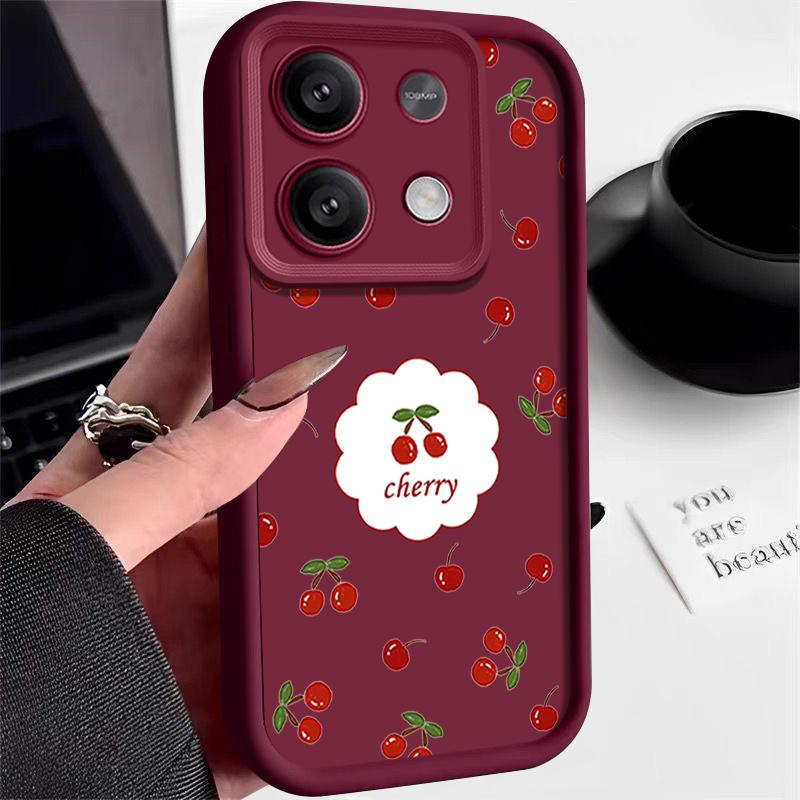 

Мягкий чехол из ТПУ с принтом вишни для Xiaomi 14T Pro 13T Poco F6 X6 X5 Redmi 13C Note 14 13 12 Pro, противоударный защитный матовый однотонный чехол для телефона Redmi Note 14 Pro Plus вино красного