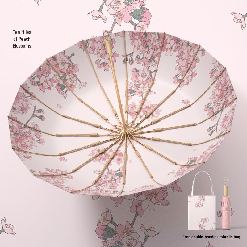 32-Bone Folding Dual-Use Women's Umbrella - Sun & Rain Protection, Anti-UV, Enlarged, Reinforced, Thickened Sunshade