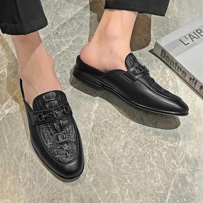 FashionSummer Men Dress Shoes Half Slippers High Quality Men Leather Casual Shoes Party Mules Lightweight Soft Flat Sandals Men Loafers