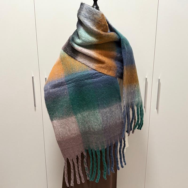 Women's Faux Cashmere Plaid Scarf - Korean Style, Thick & Warm Autumn/Winter Shawl