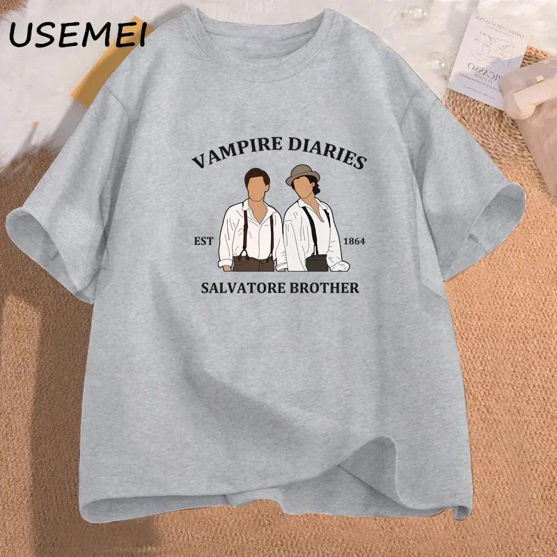 The Vampire Diaries T-shirts for Women Mystic Falls Virginia Salvatore Brother 1864 T Shirt Fall Damon Women Clothing
