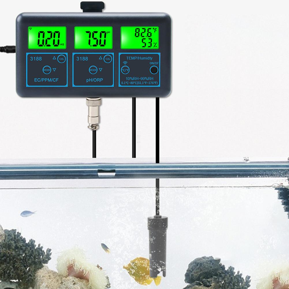 WiFi 7 in 1 Water Quality Test Gauge PH ORP EC PPM CFR Humidity Temperature Water Tester Backlight LCD Display for Swimming Pool