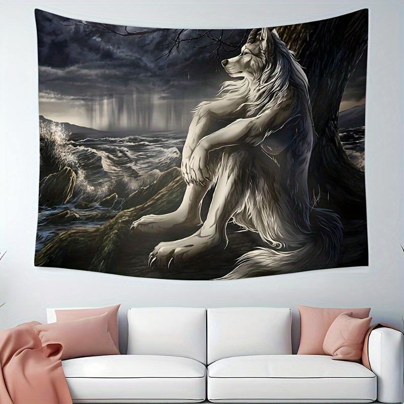 Personified white werewolf Digital printing polyester wall tapestry suitable for use in living rooms bedrooms offices bars party
