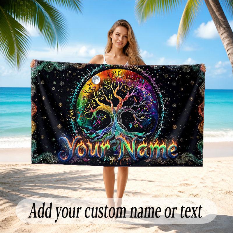 Telo da Spiaggia Tema Albero della Vita Personalizzato con Nome e Testo Personalizzati Morbido Asciugatura Rapida per Nuoto Viaggio