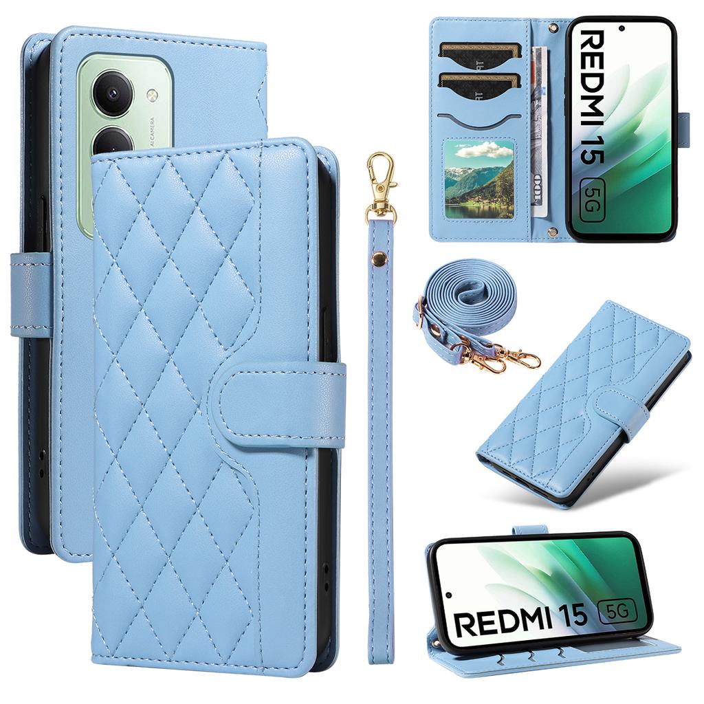 Pro Xiaomi Redmi 15 5G (Globální) (169 mm) Peněženkové pouzdro Kosočtvercové Kožené Pouzdro na Telefon s Poutkem