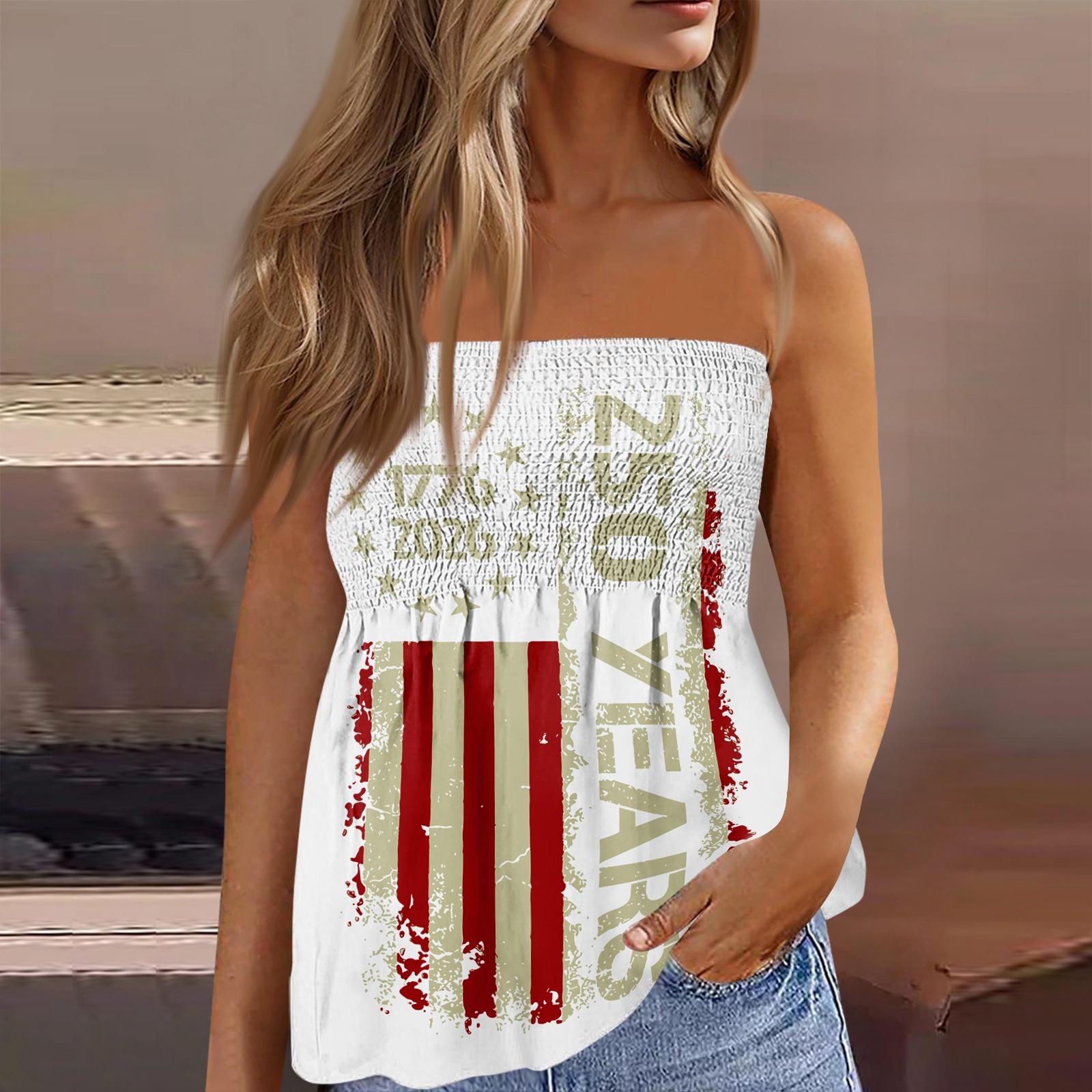Модный сексуальный женский топ-бандо без спинки, эластичный, с принтом ко Дню независимости S белый