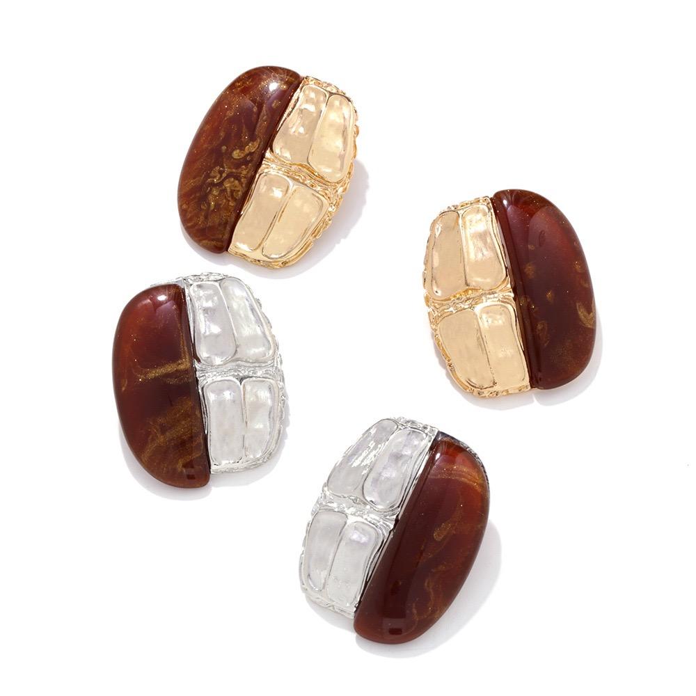 Retro Trend Irregular Brown Amber Resin Splice Earrings for Women Exaggerated Autumn and Winter Alloy Jewelry Gift New 2024