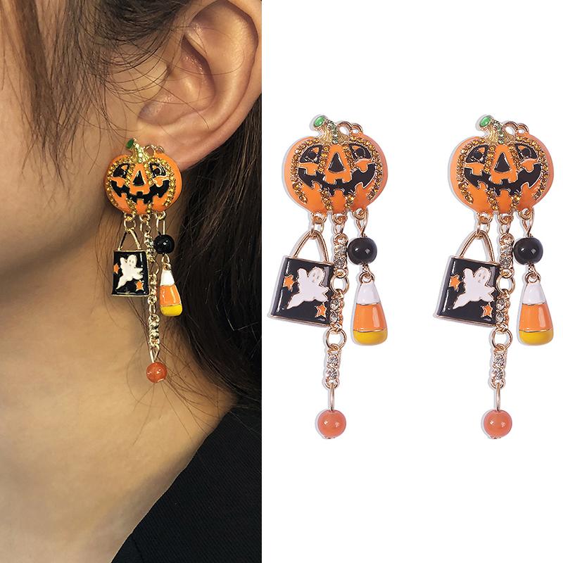 

Tingml Оранжевая Эмаль Кристалл Хэллоуин Тыква Призрак Висячие Серьги-гвоздики