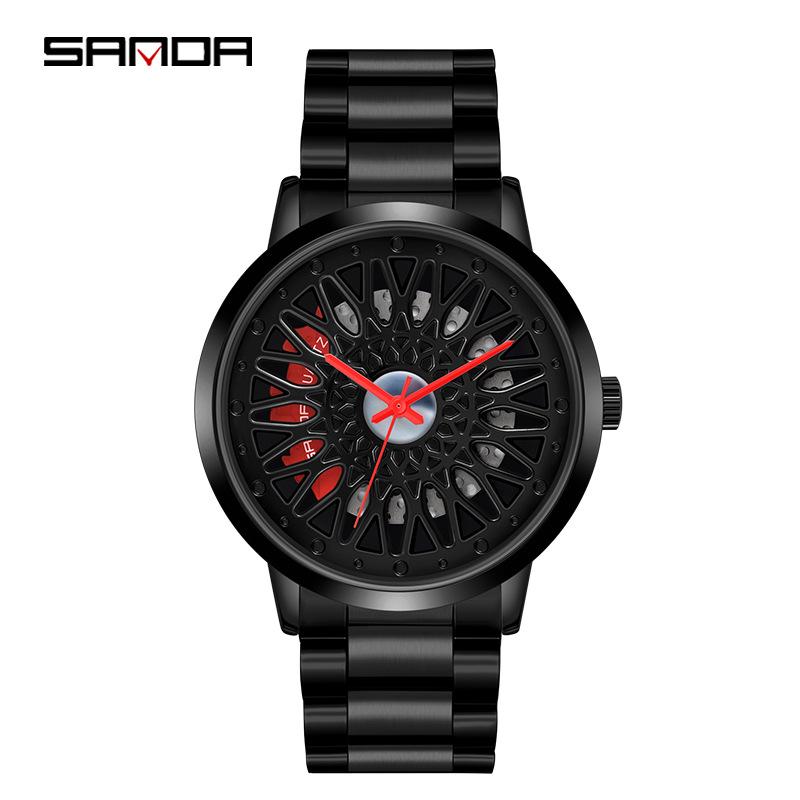 Sanda TEMU Men's Waterproof Quartz Watch with Hollow Dial and Steel Band