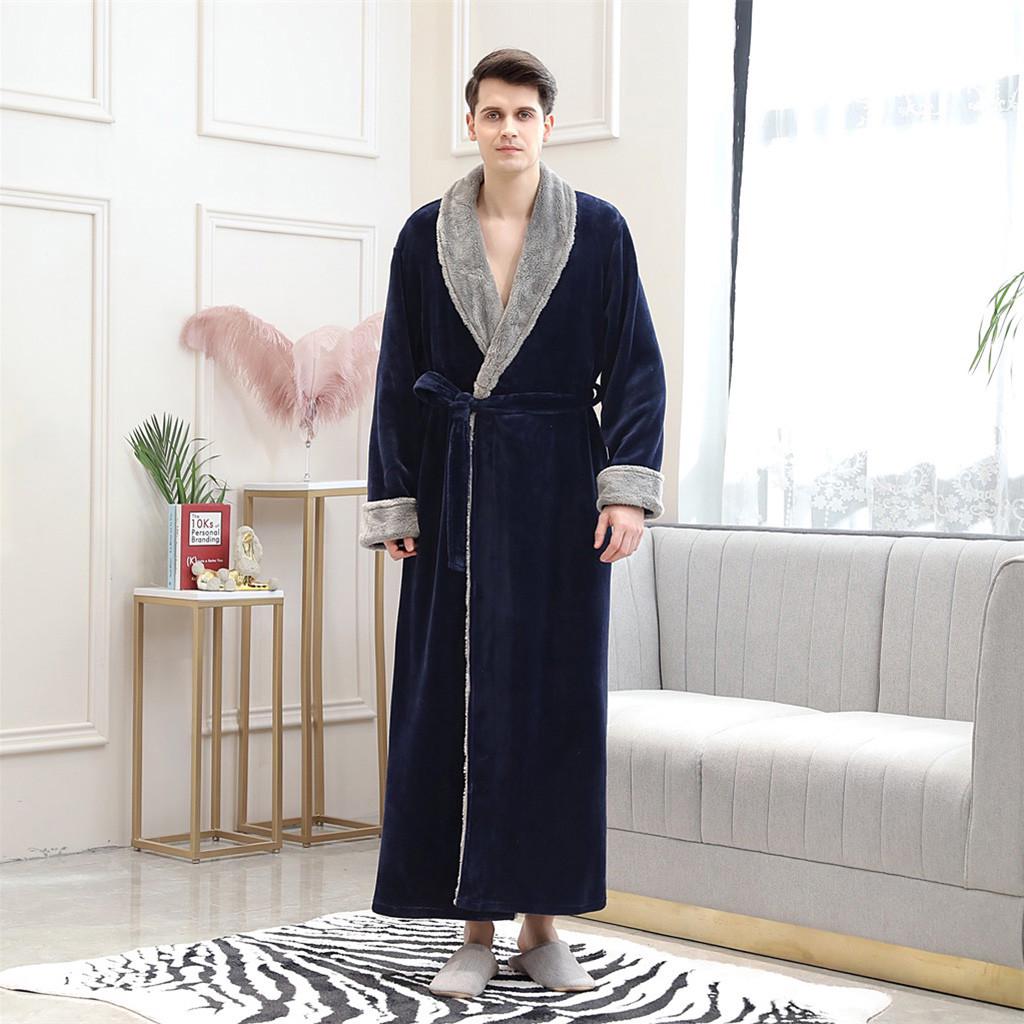 Pánské Splice Thicken Coral Fleece Župan Župan Župan Pyžamo Kapsa na spaní
