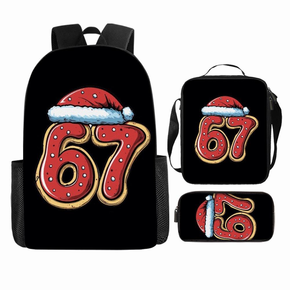 Luxury Popular Cool Novelty 67 six seven 3D Print 3pcs/Set pupil School Bags Laptop Daypack Backpack Lunch bag Pencil Case