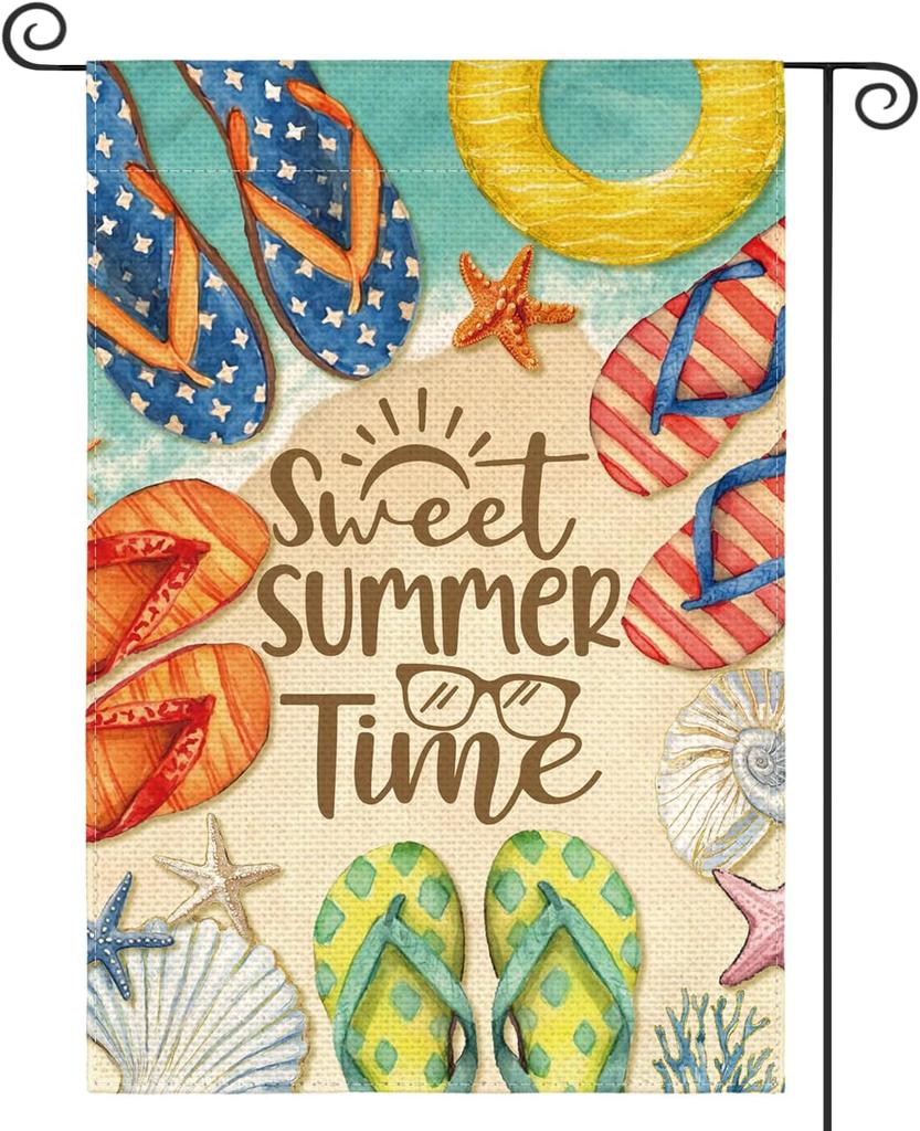 AVOIN Colorlife Summer Beach Flip Flops Garden Flag 12x18 Inch Double Sided, Welcome Seasonal Coastal Burlap Yard Outdoor De