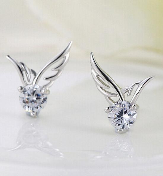 Silver-Plated Angel Wing Stud Earrings for Women
