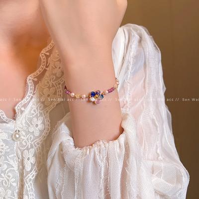 Color Five-petaled Flower Pearl Beaded Bracelet Women's Bracelet Year-old Girlfriend Hand