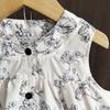 Girls Summer Chinese Dress Chic Ink Wash Floral Print Sleeveless Vest Dress Kids Fashion Clothing