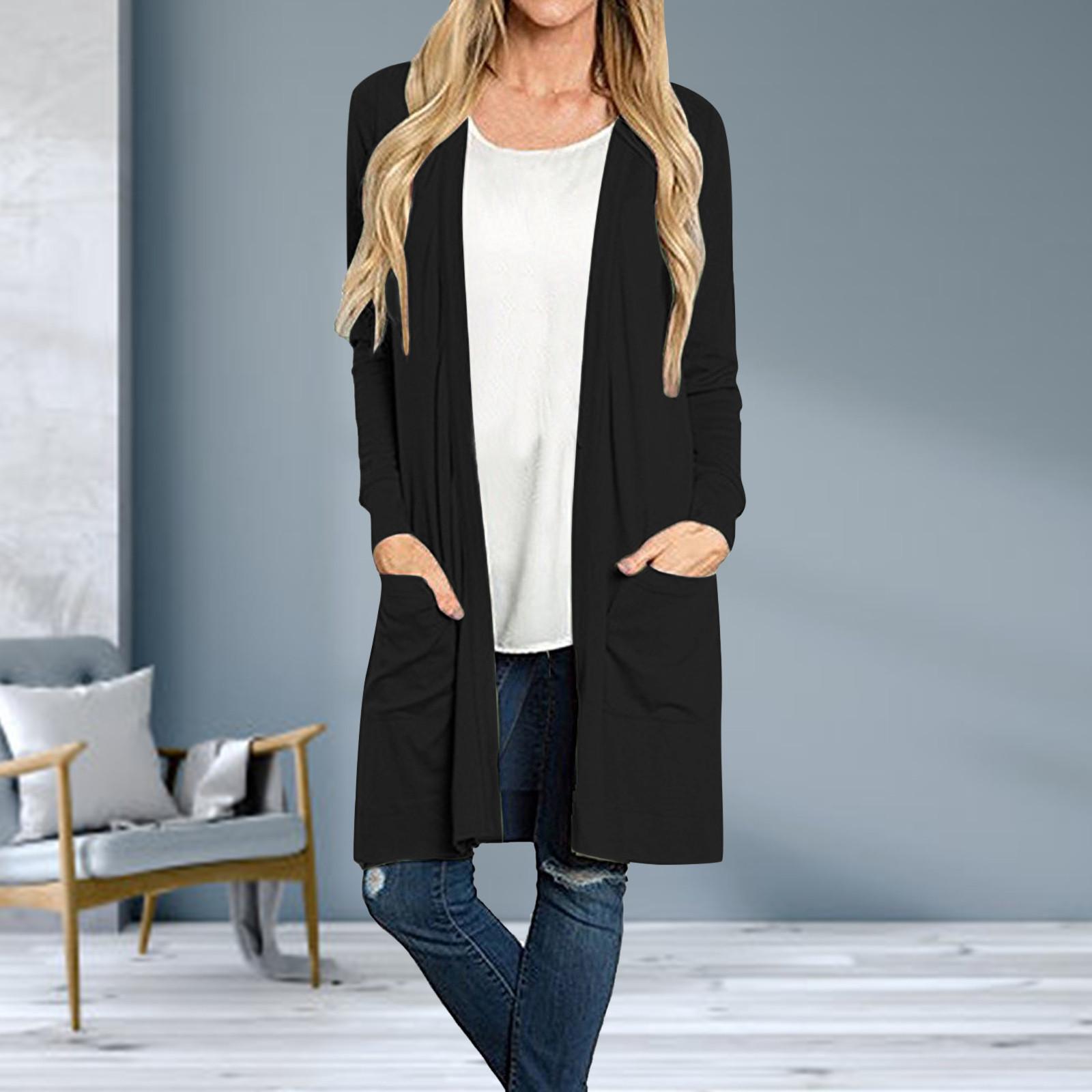 

Women s Long Sleeve Open Front Loose Pocket Causal Lightweight Kimono Cardigan M чорний