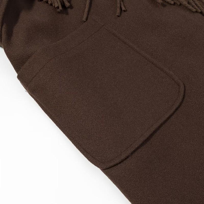 Womens Wool Blend Long Coat With Fringe Detail Casual Elegant Outerwear Winter 2025