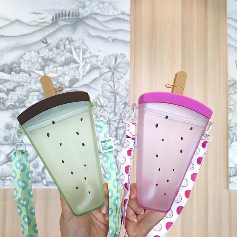 1pcs Watermelon Water Bottle Portable with Adjustable Strap Straw Cup Fashion Design ABS Material Leak Proof for Outdoor Sports