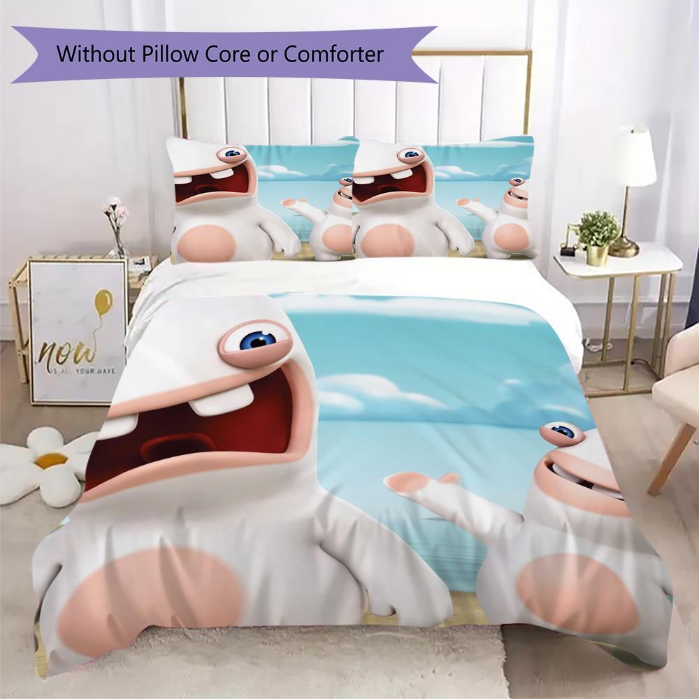 Big-eyed Rabbit Pattern Bedding,Quilt Set Quilt Cover Pillowcase Home Birthday Gift (1*duvet cover+2*pillowcase,without core)XSJT0917261