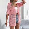 Women Solid Color V Neck Knitted Cardigan Ladies Half Sleeve Street Wear Top