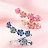 Anello S925 in Argento Smalto Rosa Fiore di Pesco Cristallo per Donne Semplice Raffinato Gioiello per Matrimonio Festa